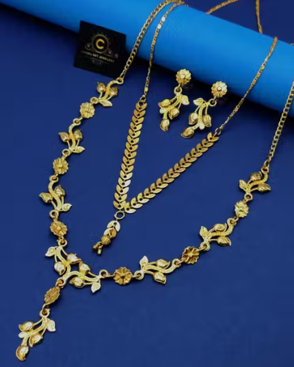 Fancy Gold Plated American Diamond Combo Necklace Chain
