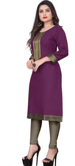 Desigener Kurtis New Collection Plain Cotton Golden Lace Border Pattern Casual Kurta for Girls & Women