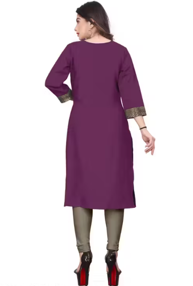 Desigener Kurtis New Collection Plain Cotton Golden Lace Border Pattern Casual Kurta for Girls & Women