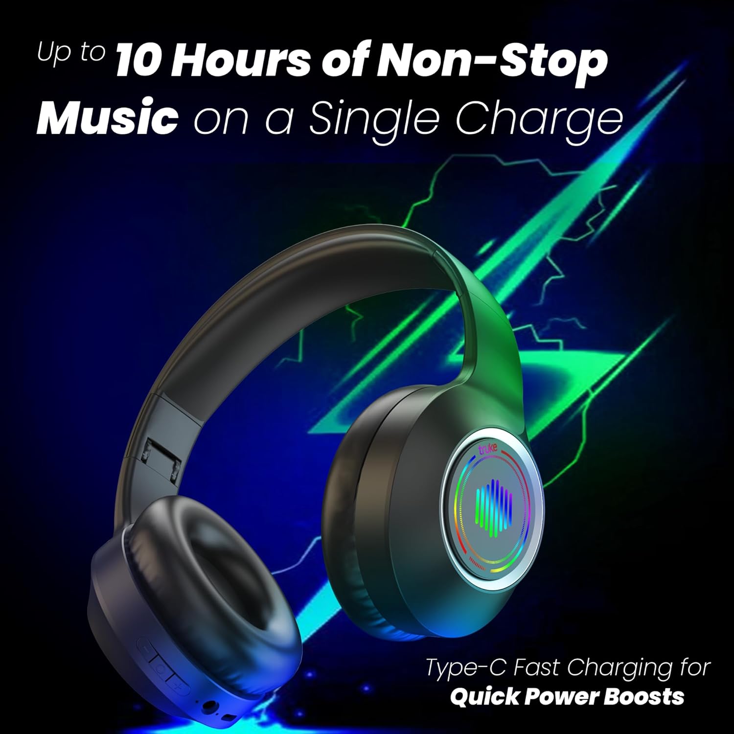 Newly Launched BTG 500 Over The Ear Gaming Headphone with 40mm Drivers, 10H of Playtime, Dual Pairing, Gaming Mode (50ms Latency) with RGB LEDs, TF Card with Volume Control, BT 5.4(Metal Black)