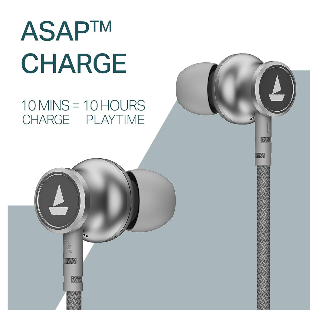 boAt 2025 Launch Rockerz 113, 40H Battery, Dual Pair, Fast Charge, ENx Tech, Stream Ad Free Music via App Support, Magnetic Buds, Bluetooth Neckband, Wireless with Mic in Ear Earphones (Ash Grey)