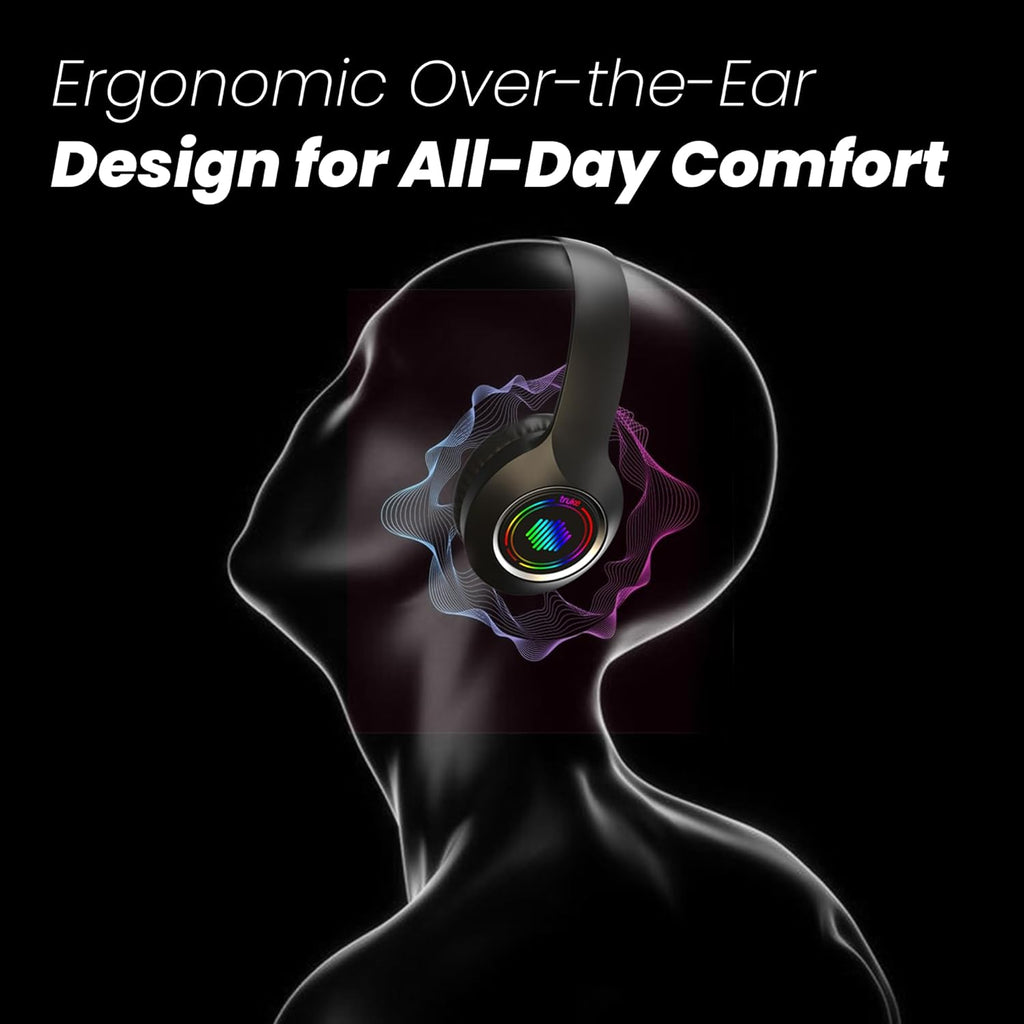 Newly Launched BTG 500 Over The Ear Gaming Headphone with 40mm Drivers, 10H of Playtime, Dual Pairing, Gaming Mode (50ms Latency) with RGB LEDs, TF Card with Volume Control, BT 5.4(Metal Black)