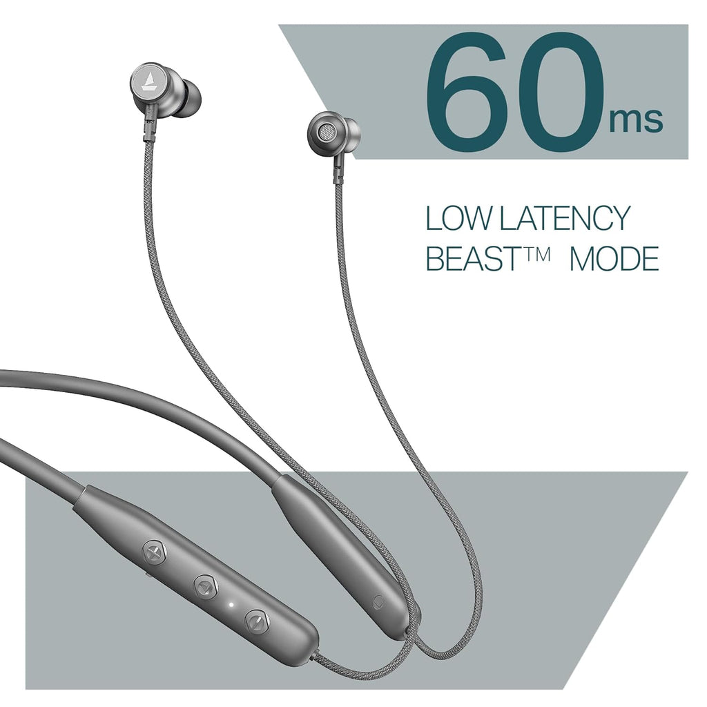 boAt 2025 Launch Rockerz 113, 40H Battery, Dual Pair, Fast Charge, ENx Tech, Stream Ad Free Music via App Support, Magnetic Buds, Bluetooth Neckband, Wireless with Mic in Ear Earphones (Ash Grey)