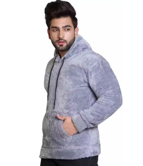 Men's plain fur hoodie for winters