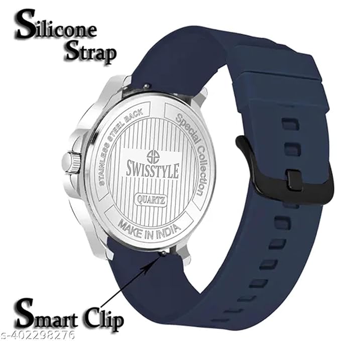 SWISSTYLE Quartz Analogue Watch, Silicone Strap, Silver Case, Dual-Tone Dial