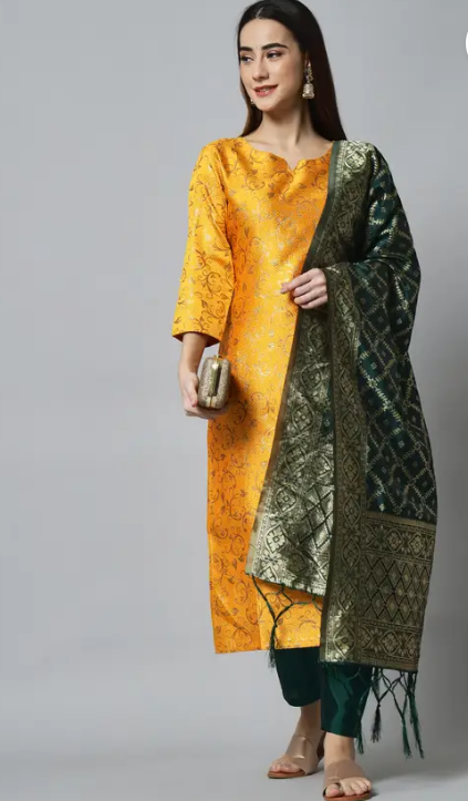 Women Cotton Silk Kurta Pant Set