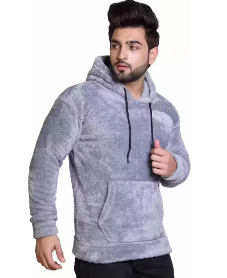 Men's plain fur hoodie for winters