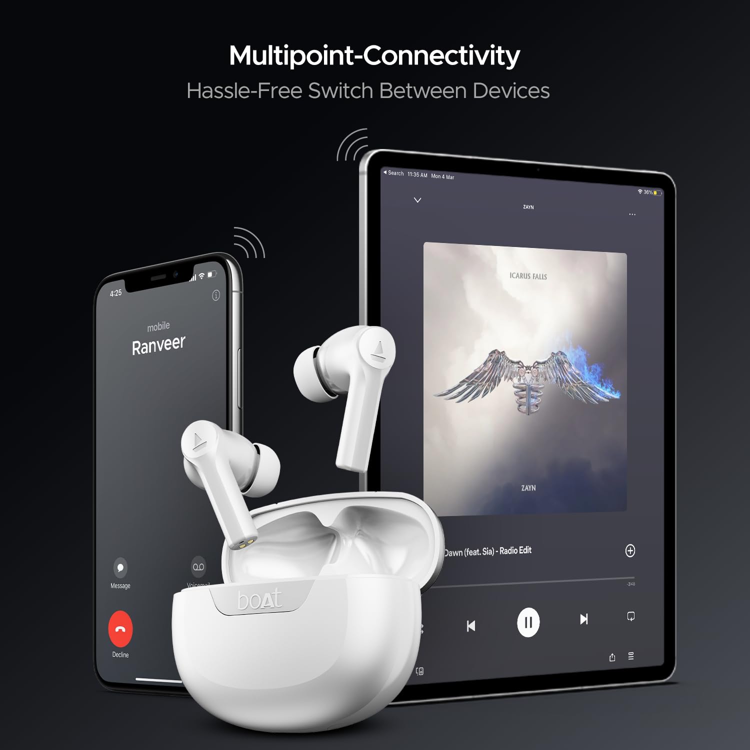 boAt Airdopes 300, Cinematic Spatial Audio, 50HRS Battery, 4Mic AI ENx, Fast Charge, App Support, Low Latency, IPX4, v5.3 Bluetooth TWS in Ear Earbuds Wireless Earphones with mic (Chrome White)