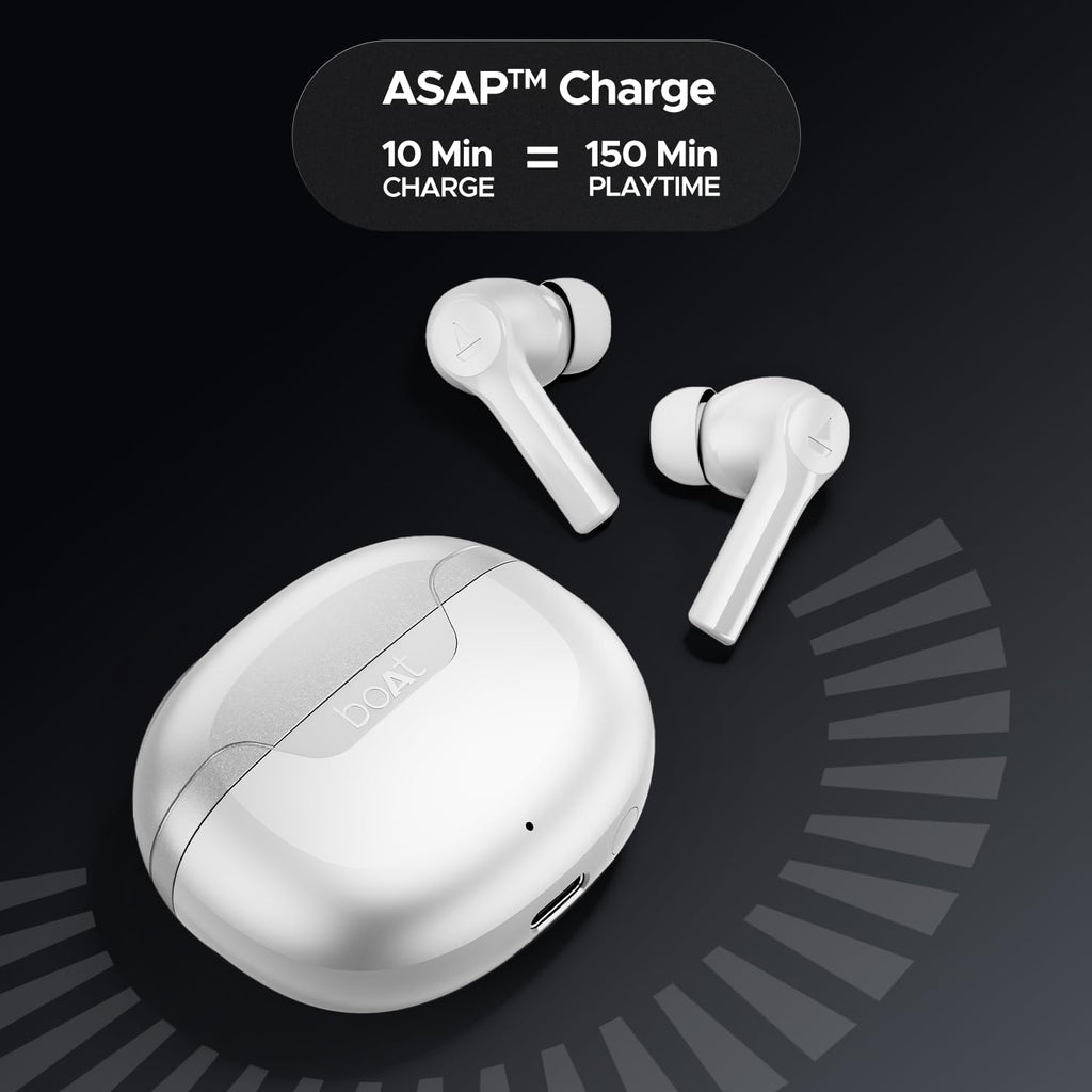 boAt Airdopes 300, Cinematic Spatial Audio, 50HRS Battery, 4Mic AI ENx, Fast Charge, App Support, Low Latency, IPX4, v5.3 Bluetooth TWS in Ear Earbuds Wireless Earphones with mic (Chrome White)