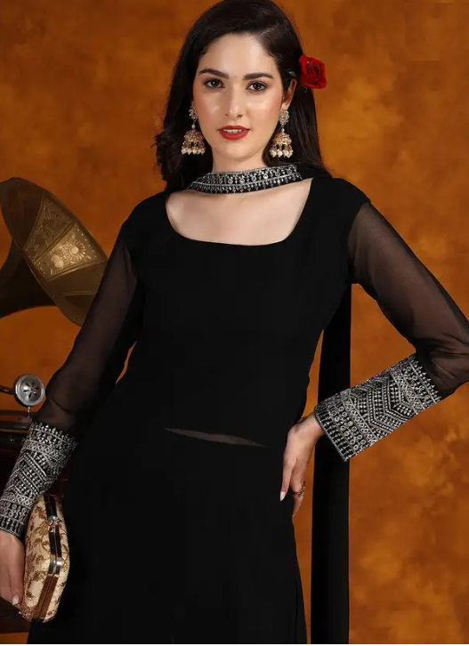 Women Georgette Kurta Palazzo Dupatta Set