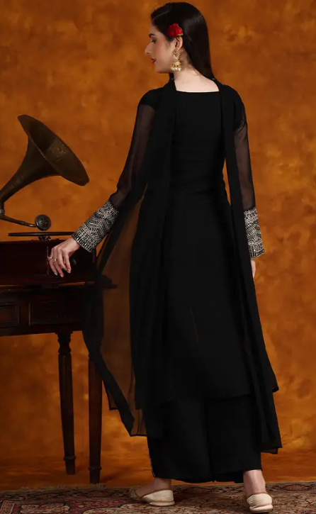 Women Georgette Kurta Palazzo Dupatta Set