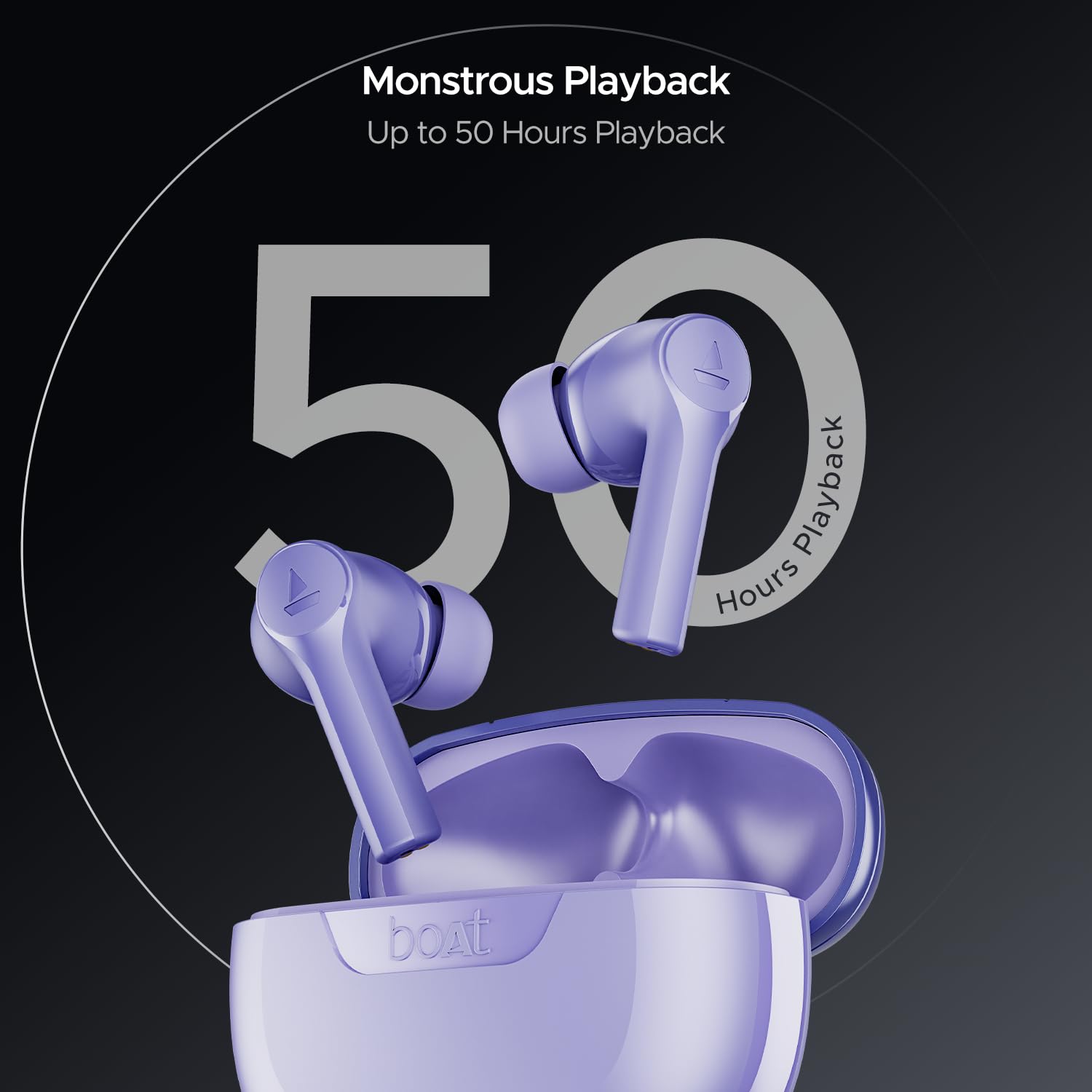 boAt Airdopes 300, Cinematic Spatial Audio, 50H Battery, 4Mic AI ENx, Fast Charge, App Support, Low Latency, IPX4, v5.3 Bluetooth Earbuds, TWS in Ear Earbuds Wireless Earphones with mic (Purple Haze)