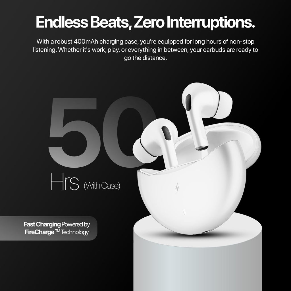 Fire-Boltt Aero TWS Ear Buds Custom EQ, Wireless Bluetooth 5.4, 50H Playtime, 50ms Low Latency, Fast Charging Case, App Support, Touch Controls, IPX4 Waterproof, Gaming & Music