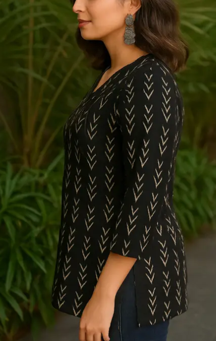 Casual Regular Sleeves Printed Women Black Top