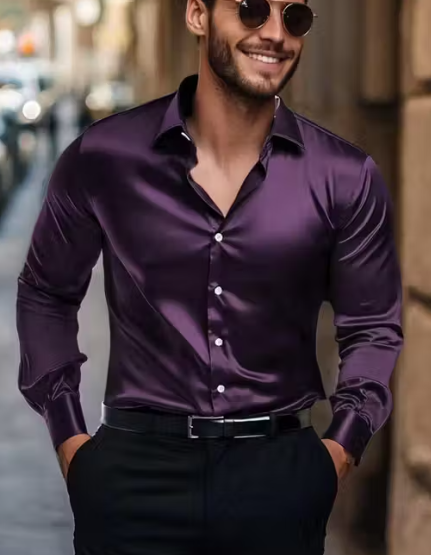 Luxurious satin fabric with a silky-smooth finish Slim-fit design for a modern silhouette Button-down front with crisp collar detailing Ideal for parties, formal occasions, or smart-casual styling