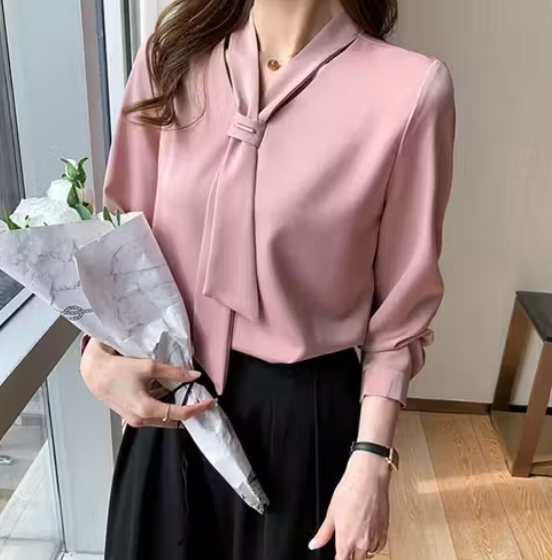Formal Top for Girls V-Neck Chiffon Blouse Shirt Tap Top