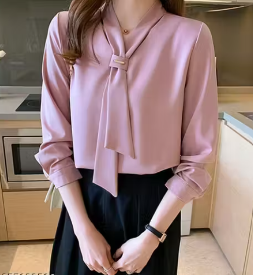 Formal Top for Girls V-Neck Chiffon Blouse Shirt Tap Top