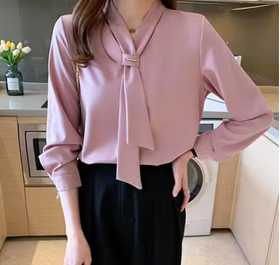 Formal Top for Girls V-Neck Chiffon Blouse Shirt Tap Top