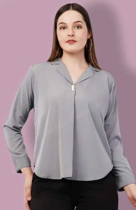Formal Regular Sleeves Solid Women Grey Top
