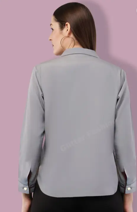 Formal Regular Sleeves Solid Women Grey Top