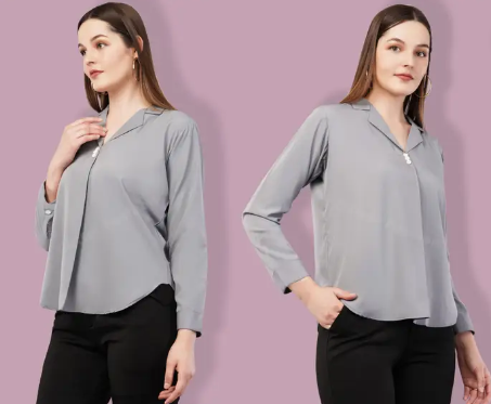 Formal Regular Sleeves Solid Women Grey Top