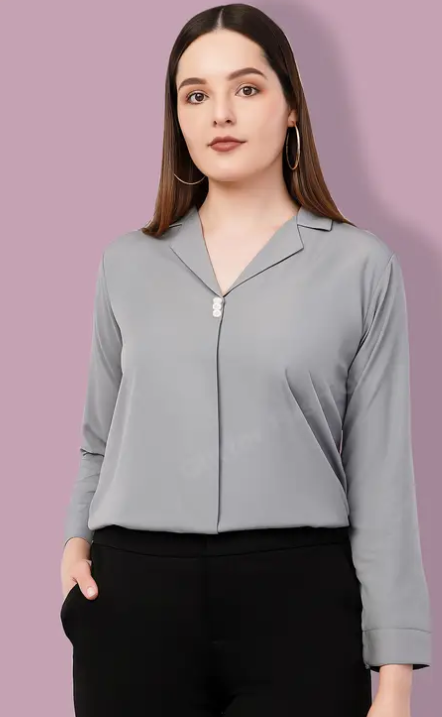 Formal Regular Sleeves Solid Women Grey Top