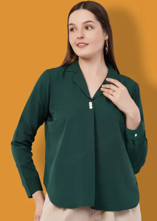 Formal Regular Sleeves Solid Women Green Top
