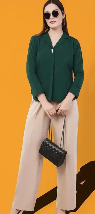Formal Regular Sleeves Solid Women Green Top