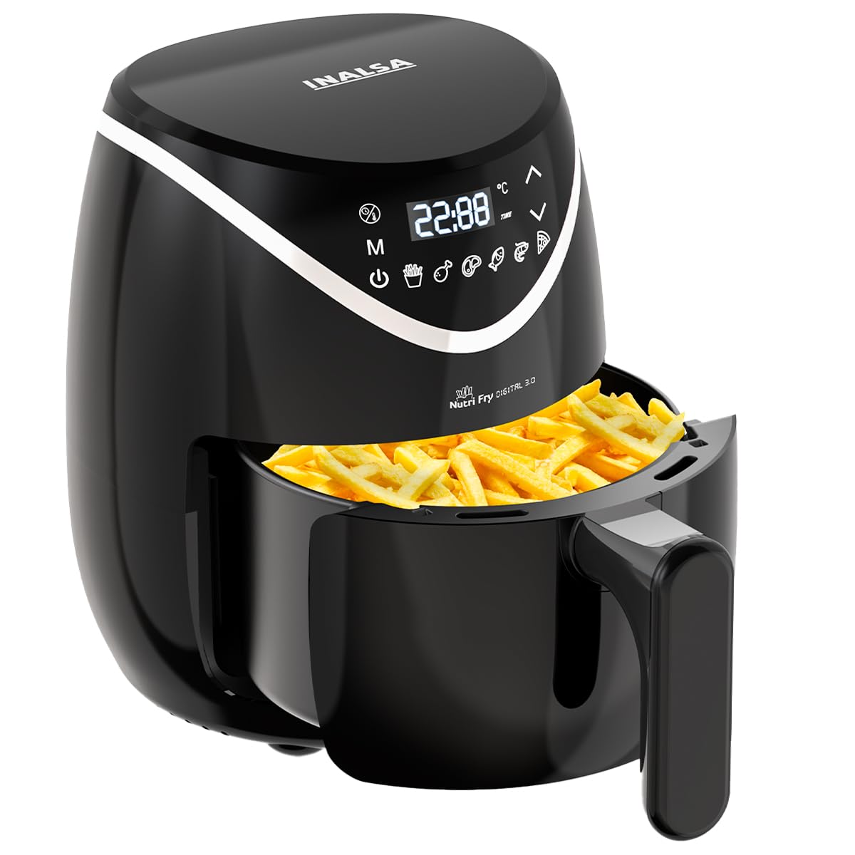 INALSA Air Fryer 3 LTR|1200 W with Air Crisp Technology|Temperature & Timer Control|6 Preset Menu & Digital Display|Air fry, Bake,Roast,Reheat,Dehydrate|Airfryer Recipe book-NutriFryDigital 3