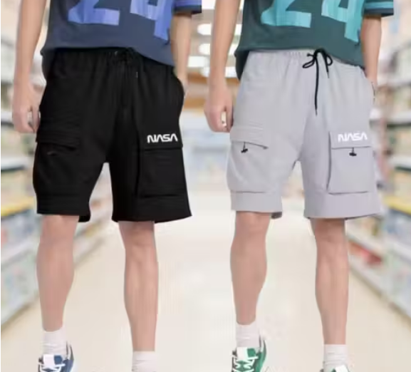 Men’s Trendy Cargo Shorts || Casual Summer Shorts for Boys || Black & Grey Combo Shorts || Comfortable Daily Wear Shorts with NASA Logo (Pack of 2) |