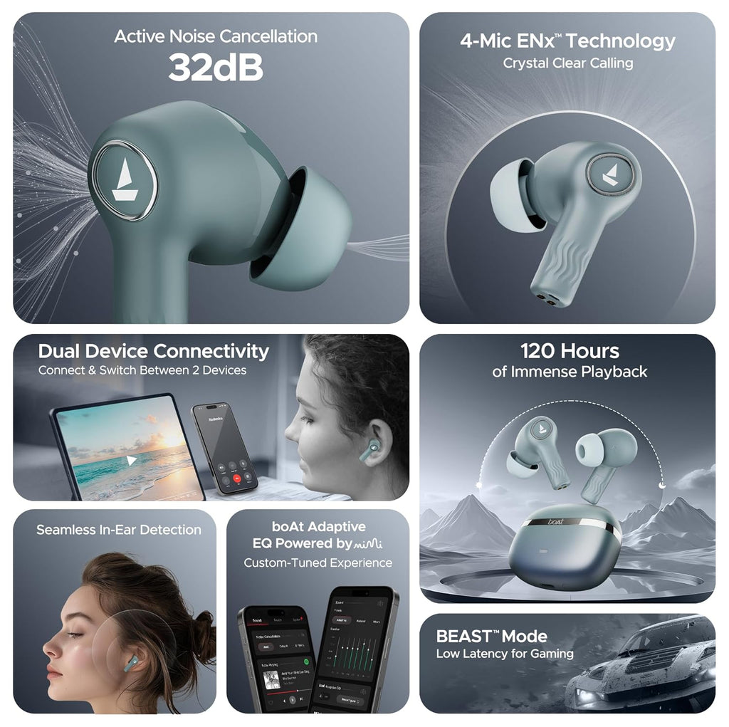 boAt Nirvana Ion ANC, Active Noise Cancellation(~32dB), 120Hrs Battery, App Support, Crystal Bionic Sound, 4Mics ENx, v5.3 Bluetooth Earbuds, TWS Ear Buds Wireless Earphones with mic (Blazing Comet)