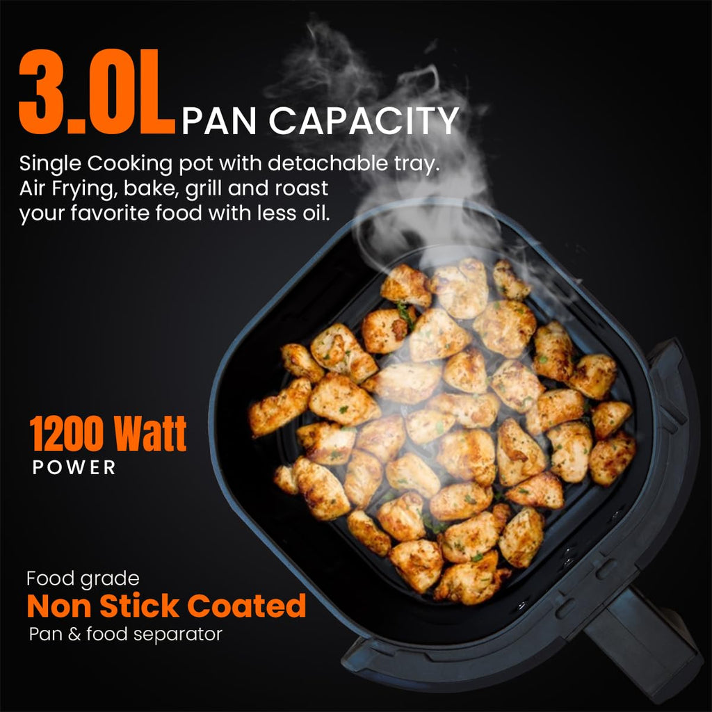 INALSA Air Fryer 3 LTR|1200 W with Air Crisp Technology|Temperature & Timer Control|6 Preset Menu & Digital Display|Air fry, Bake,Roast,Reheat,Dehydrate|Airfryer Recipe book-NutriFryDigital 3