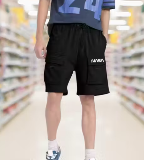 Men’s Trendy Cargo Shorts || Casual Summer Shorts for Boys || Black & Grey Combo Shorts || Comfortable Daily Wear Shorts with NASA Logo (Pack of 2) |