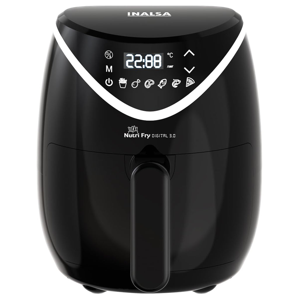 INALSA Air Fryer 3 LTR|1200 W with Air Crisp Technology|Temperature & Timer Control|6 Preset Menu & Digital Display|Air fry, Bake,Roast,Reheat,Dehydrate|Airfryer Recipe book-NutriFryDigital 3