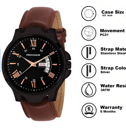 Provogue Long Life premium quality semi water resistant wirst Analog Watch - For Men BROWN Basic Analog Watch for Men with Day and Date Display