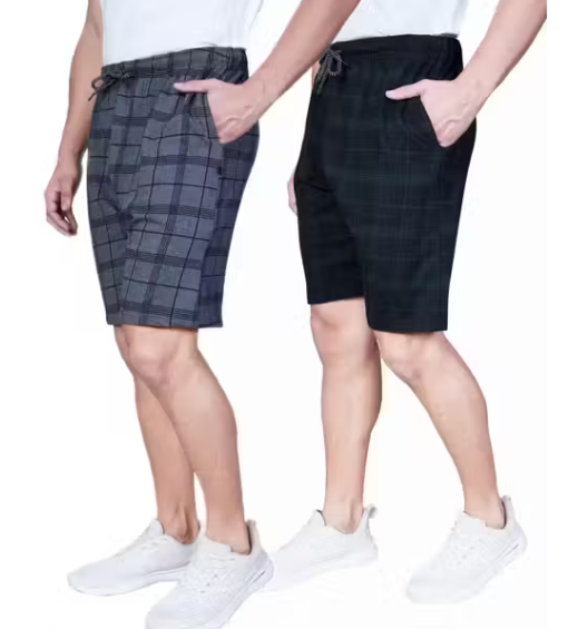 Men's Cotton Checked Casual Shorts Combo - Comfortable Summer Wear for Everyday Style (Pack Of 2)