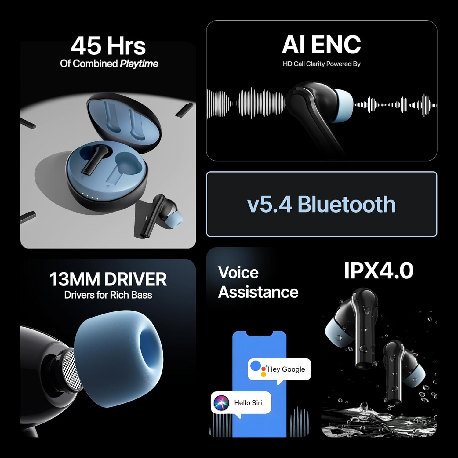 DuoPods Maxx TWS [New Launch], 13mm Bass Drivers, 50 Hrs Playtime, HD Call Clarity with AI-ENC, Gaming Mode, BT v5.3, Swift Type-C Charging, Made in India Earbuds