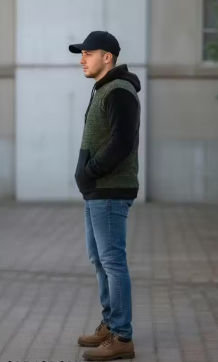 Stylish Olive Green & Black Colorblock Men’s Hoodie with Kangaroo Pocket