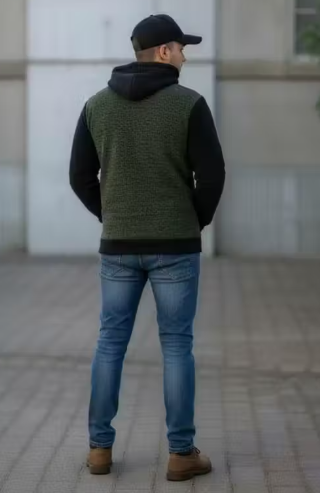 Stylish Olive Green & Black Colorblock Men’s Hoodie with Kangaroo Pocket