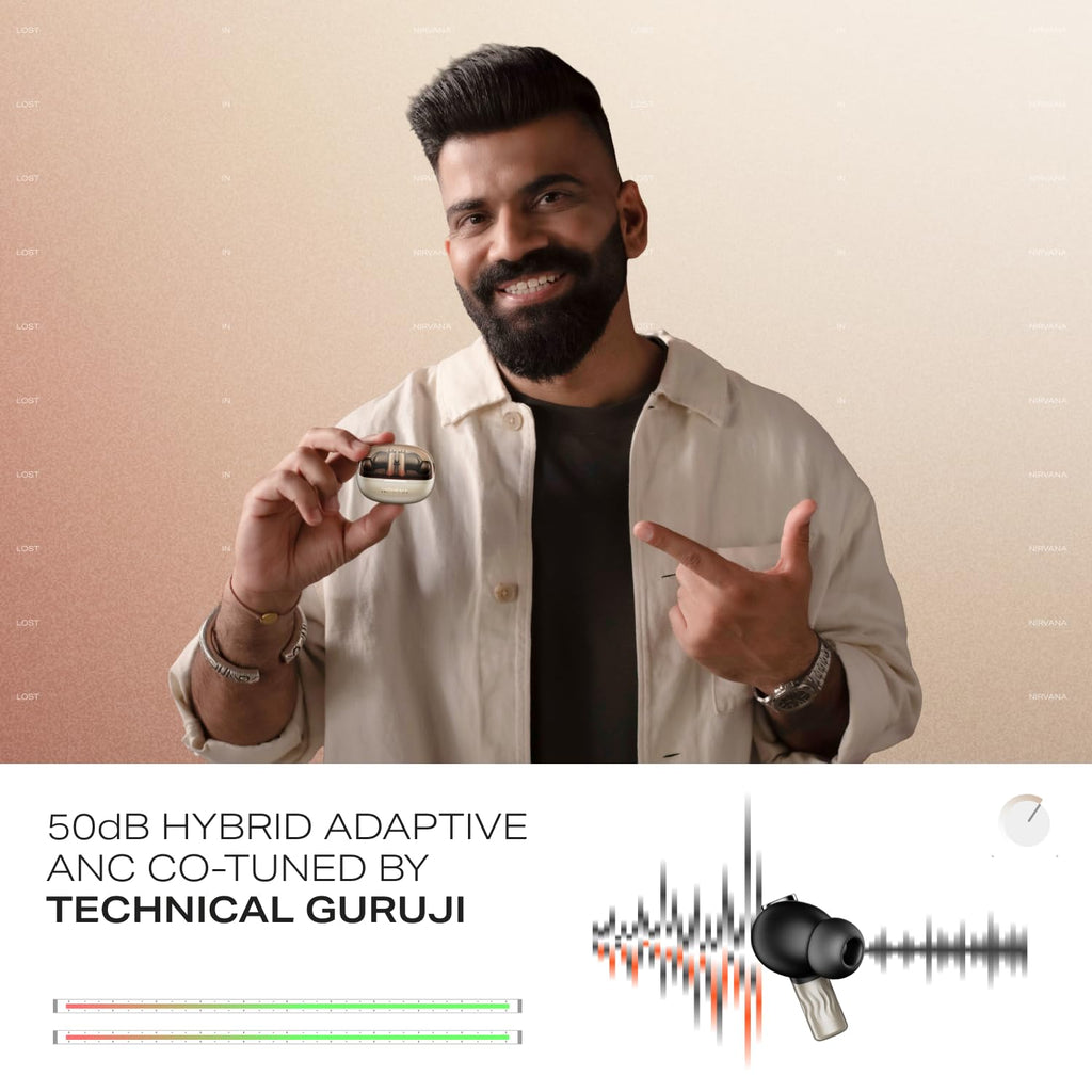 boAt Nirvana Zenith Pro (2025), 50dB Hybrid Adaptive ANC, Spatial Audio, Hi-Res Audio LDAC, 6Mics AI-ENx, 80 Hrs Battery, Bluetooth Earbuds, TWS Ear Buds Wireless Earphones with mic (Platinum Gold)