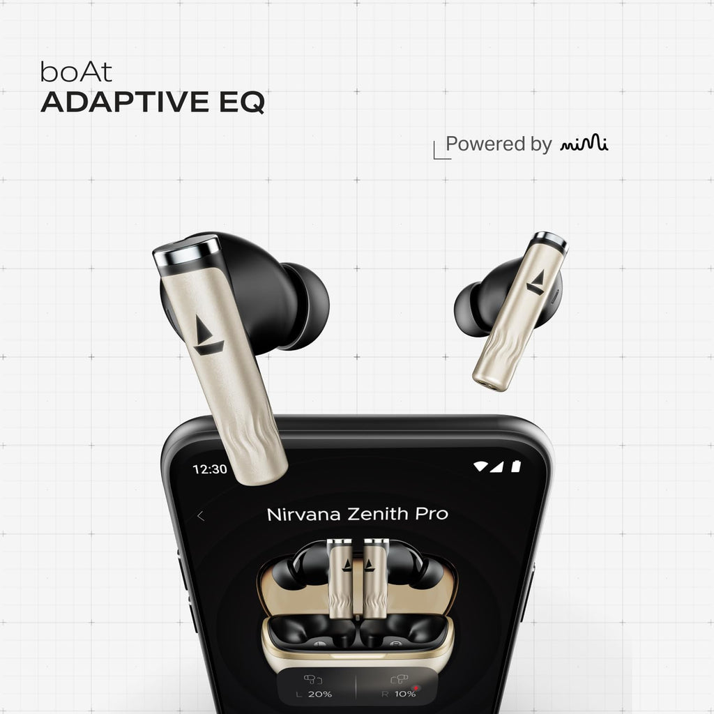 boAt Nirvana Zenith Pro (2025), 50dB Hybrid Adaptive ANC, Spatial Audio, Hi-Res Audio LDAC, 6Mics AI-ENx, 80 Hrs Battery, Bluetooth Earbuds, TWS Ear Buds Wireless Earphones with mic (Platinum Gold)