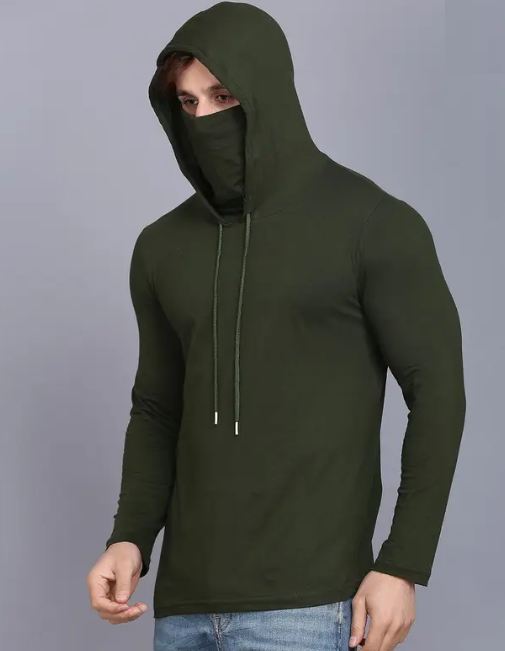 Men Typography Hooded Neck Cotton Blend Green T-Shirt