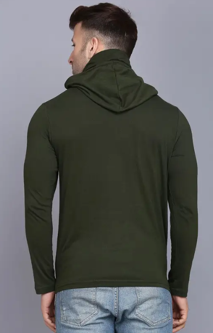 Men Typography Hooded Neck Cotton Blend Green T-Shirt