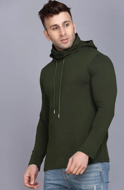 Men Typography Hooded Neck Cotton Blend Green T-Shirt