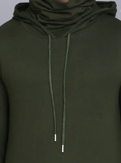 Men Typography Hooded Neck Cotton Blend Green T-Shirt