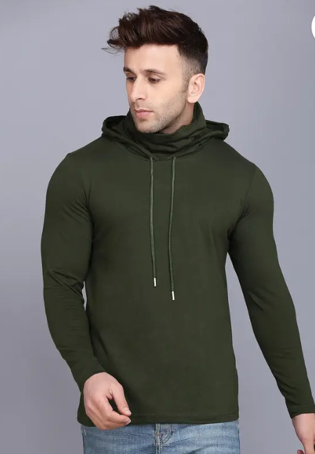 Men Typography Hooded Neck Cotton Blend Green T-Shirt