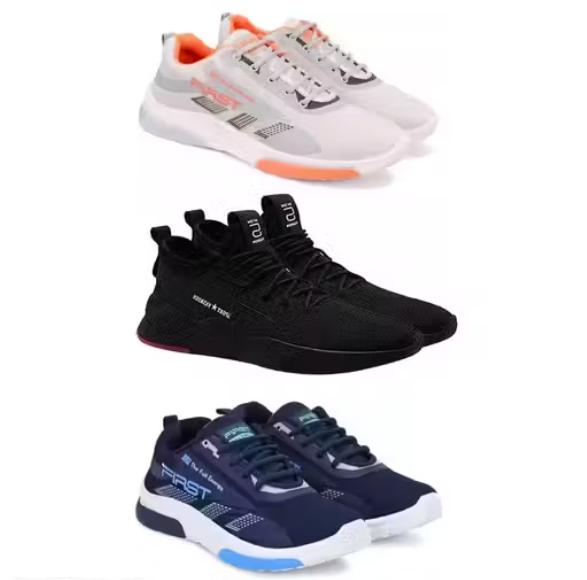 Pennon Sport Shoe Lace Up Lightweight Multicolour Running Shoes For Men (Pack Of 3)