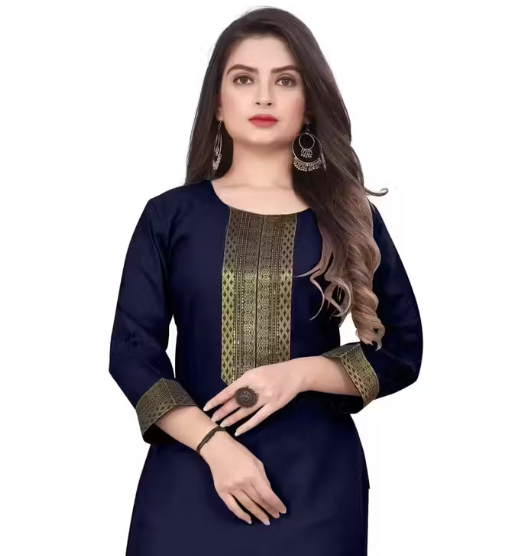 Desigener Kurtis New Collection Plain Cotton Golden Lace Border Pattern Casual Kurta for Girls & Women