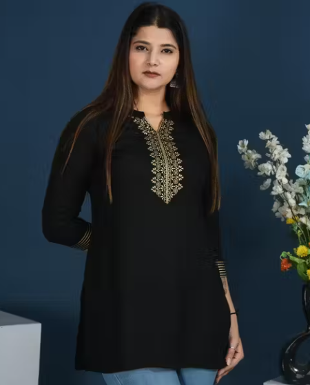 Women Tending Rayon Golden Printed short kurta