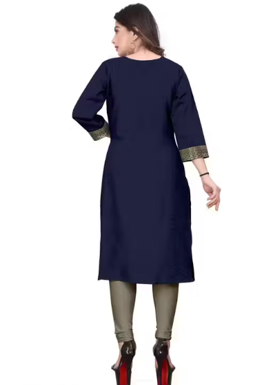 Desigener Kurtis New Collection Plain Cotton Golden Lace Border Pattern Casual Kurta for Girls & Women